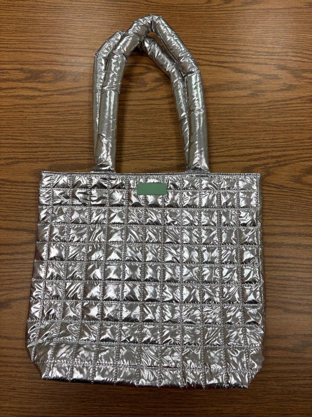 Silver Clinique quilted puff tote bag